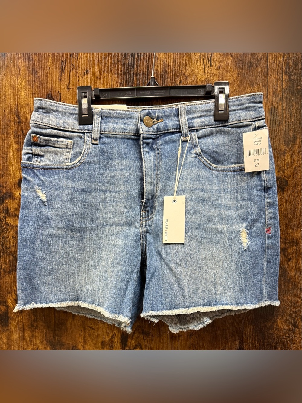 Warp + Weft Light Blue Distressed Denim Shorts